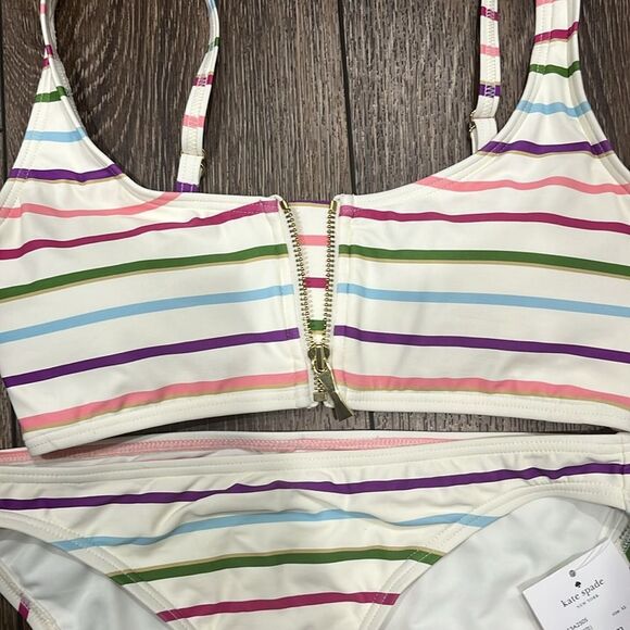KATE SPADE (NWT) Zip Front Bikini Top & Bottoms, Party Stripe, Size XS - Picture 5 of 10